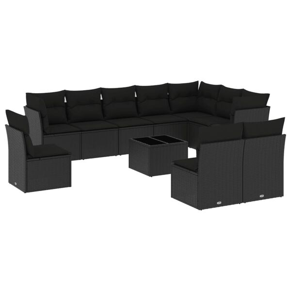 vidaXL Set Divani da Giardino 11 pz con Cuscini in Polyrattan Nero