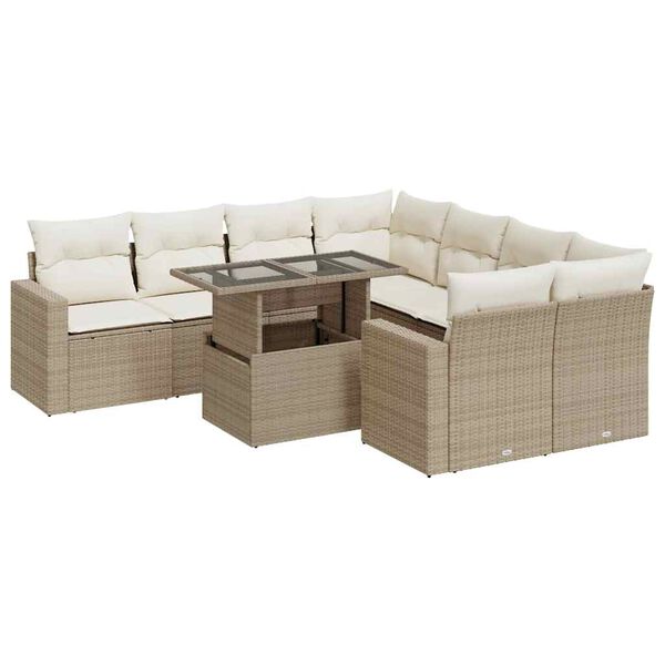 vidaXL Set Divano da Giardino 9 pz con Cuscini Beige in Polyrattan