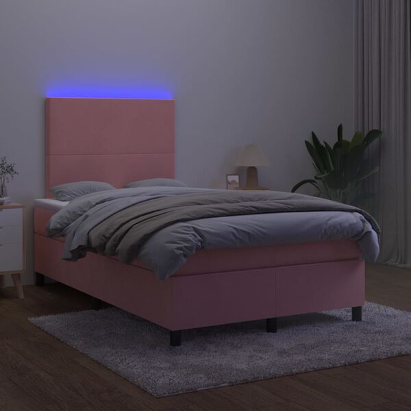vidaXL Letto a Molle con Materasso e LED Rosa 120x200 cm in Velluto