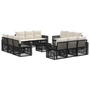 vidaXL Set Divano da Giardino 13 pz Nero e Bianco Crema polyrattan