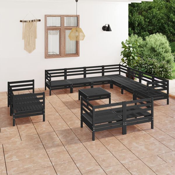 vidaXL Set Salotto da Giardino 12 pz in Legno Massello di Pino Nero