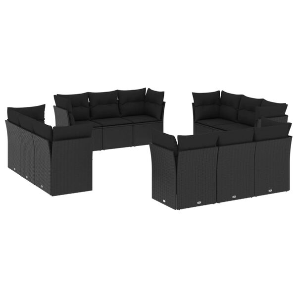 vidaXL Set Divani da Giardino 12 pz con Cuscini Nero in Polyrattan