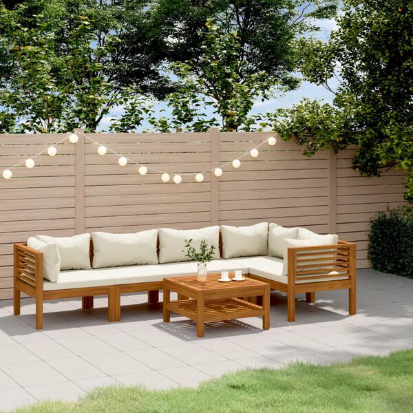 vidaXL Set Divani da Giardino 6 pz con Cuscini Crema in Legno Acacia