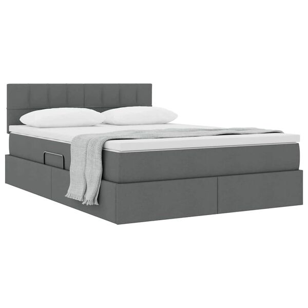 vidaXL Letto con contenitore e materasso Grigio scuro 140 x 190 cm