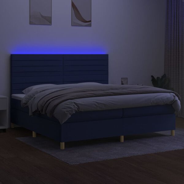 vidaXL Letto a Molle Materasso e LED Blu 200x200cm in Tessuto