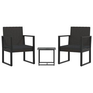 vidaXL Set Divani da Giardino 3 pz con Cuscini Nero in Polyrattan