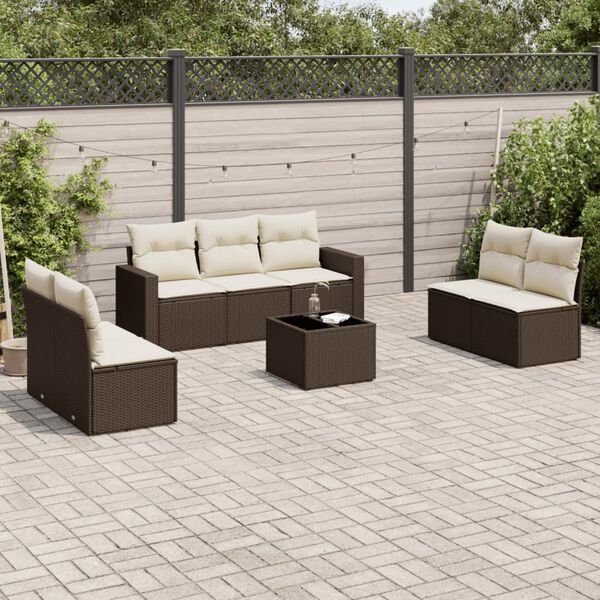 vidaXL Set Divani da Giardino 8 pz con Cuscini Marrone in Polyrattan