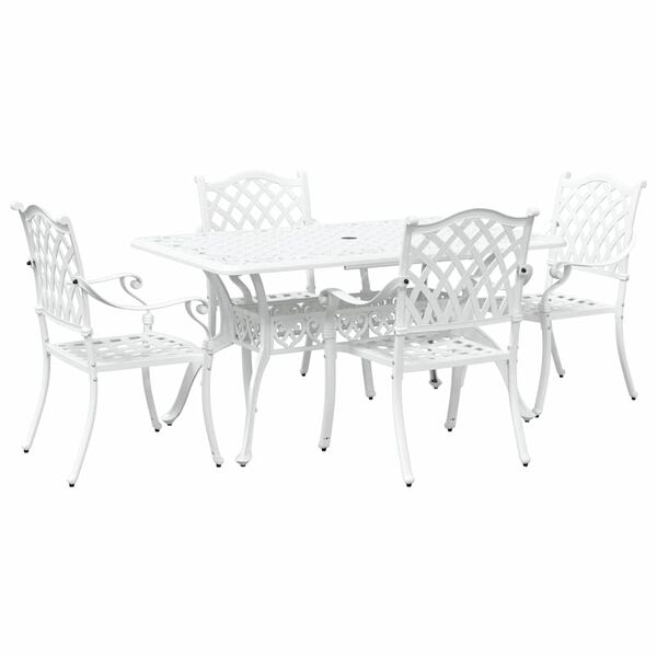 vidaXL Set da Pranzo per Giardino 5 pcs Bianco Alluminio
