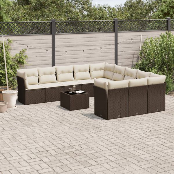 vidaXL Set Divani da Giardino 12 pz con Cuscini Marrone in Polyrattan