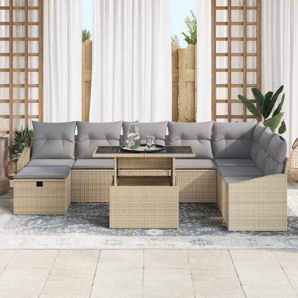 vidaXL Set Divano da Giardino 9 pcs Beige polyrattan