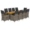 vidaXL Set Bistr&ograve; da Giardino 11 pz con Cuscini in Polyrattan Grigio