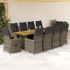 vidaXL Set Bistr&ograve; da Giardino 11 pz con Cuscini in Polyrattan Grigio