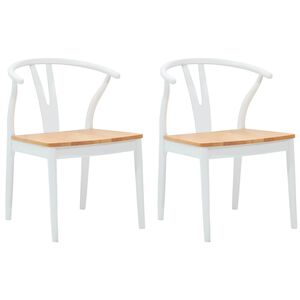 vidaXL Sedia da pranzo 2 pcs Bianco e Naturale Legno di gomma solido