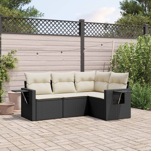 vidaXL Set Divani da Giardino 4 pz con Cuscini Nero in Polyrattan