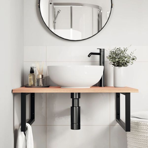 vidaXL Ripiano a Parete per Lavabo in Acciaio e Massello di Rovere