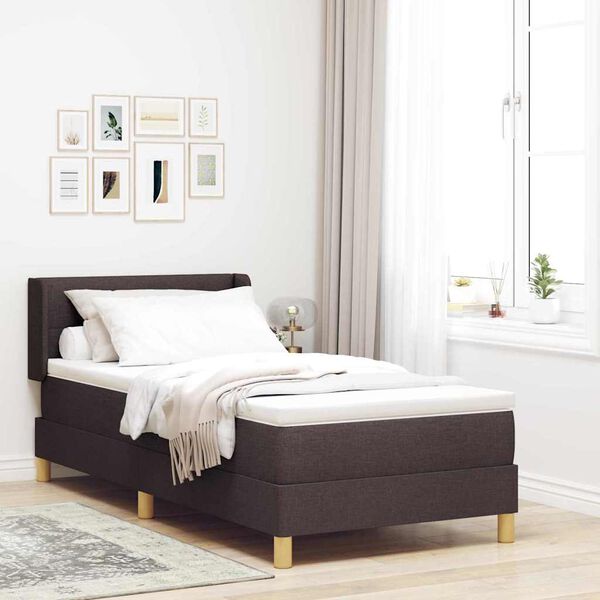 vidaXL Letto a molle con testiera Marrone Scuro 190 x 90 cm Poliestere
