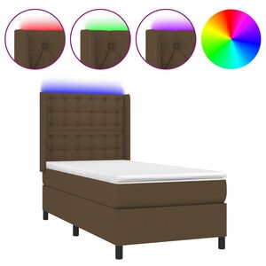 vidaXL Letto a Molle Materasso e LED Marrone Scuro 90x190cm in Tessuto