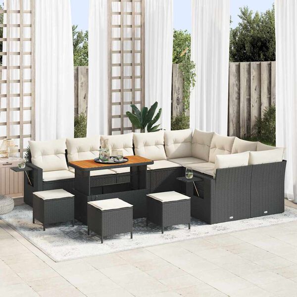 vidaXL Set Divano da Giardino 13 pcs Nero e Crema polyrattan