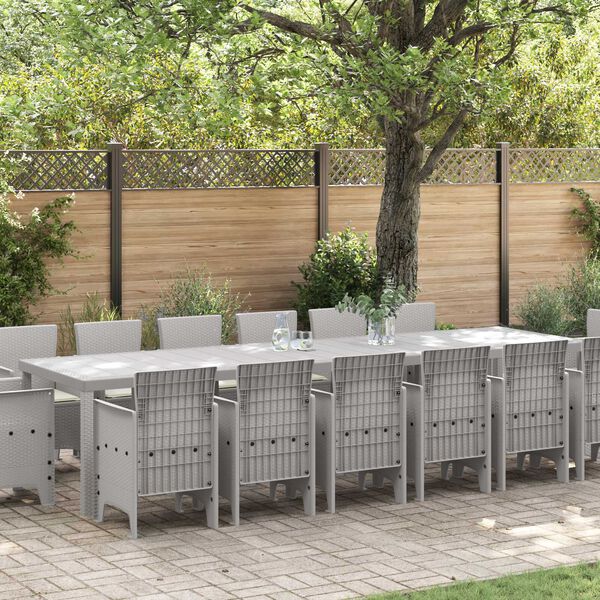 vidaXL Set da Pranzo per Giardino 15 pcs Grigio chiaro Rattan Polt