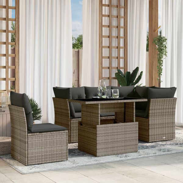 vidaXL Set Divano da Giardino 6 pz con Cuscini Grigio in Polyrattan
