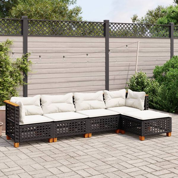 vidaXL Set Divani da Giardino 5 pz con Cuscini in Polyrattan Nero