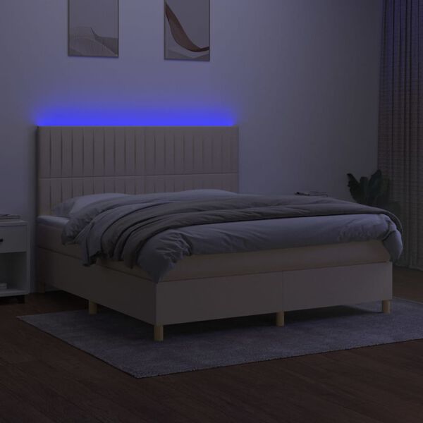 vidaXL Letto a Molle con Materasso e LED Crema 160x200 cm in Tessuto