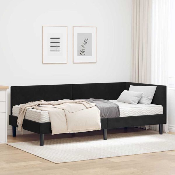 vidaXL Struttura Letto Angolare con Materasso Altro 2 pcs Nero Velluto