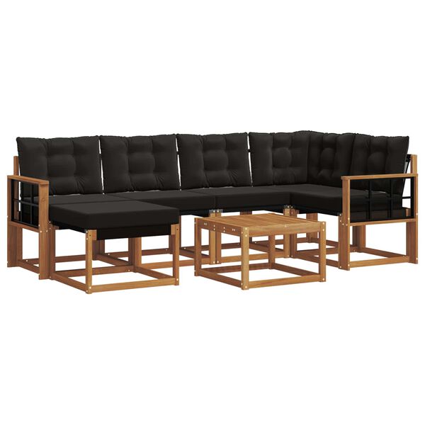 vidaXL Set di divani da esterno con cuscino 7 pcs Naturale e Nero