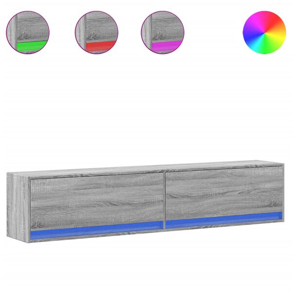 vidaXL Mobile TV a Parete con LED Grigio Sonoma 180x31x38 cm