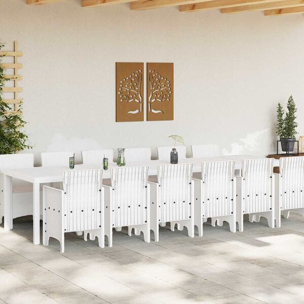 vidaXL Set da Pranzo per Giardino 13 pcs Bianco Rattan Polt