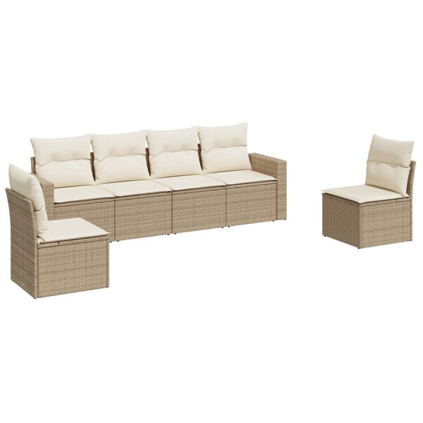 vidaXL Set Divano da Giardino 6 pz con Cuscini Beige in Polyrattan