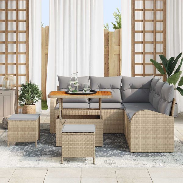 vidaXL Set Divano da Giardino con cuscino 8 pcs Beige Poly Rattan