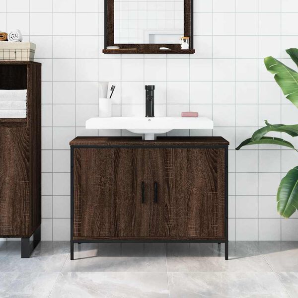 vidaXL Mobile Lavabo Bagno Rovere Marrone 80x30x60cm Legno Multistrato