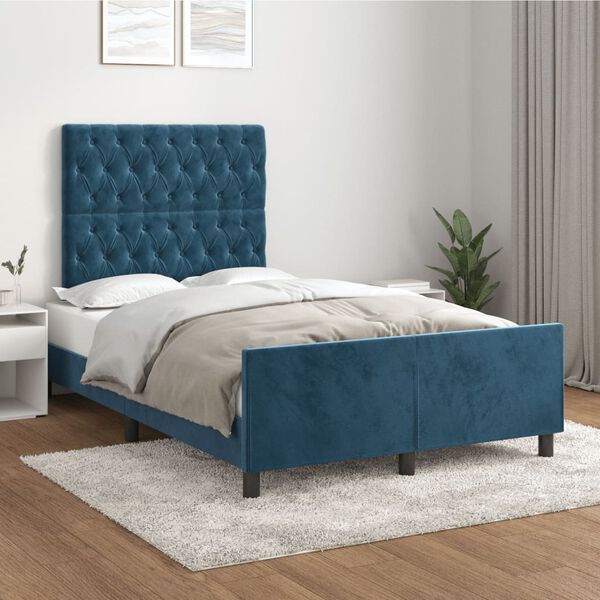 vidaXL Giroletto senza Materasso Blu Scuro 120x200 cm in Velluto