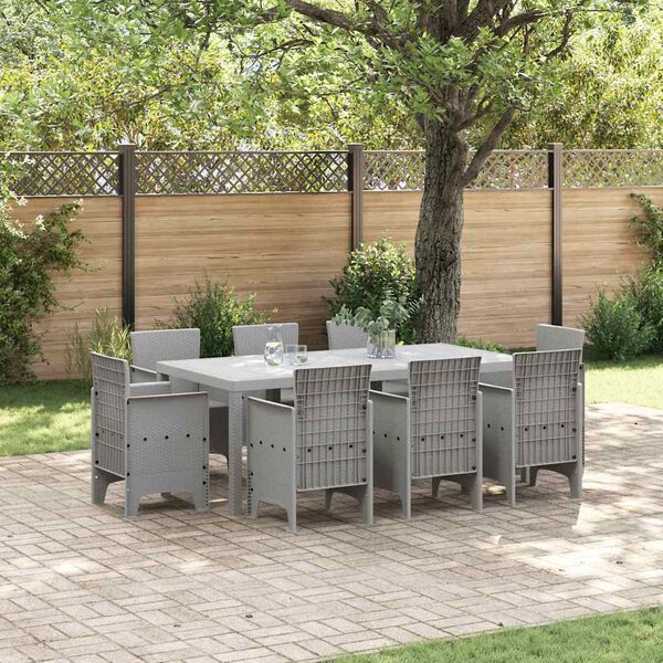 vidaXL Set da Pranzo per Giardino 9 pcs Grigio chiaro Polipropilene