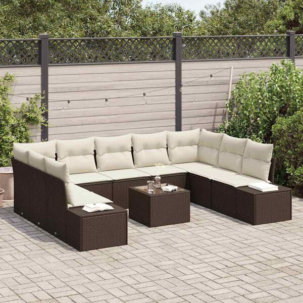 vidaXL Set Divano da Giardino con cuscino 10 pcs Marrone polyrattan