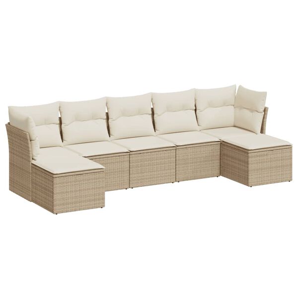 vidaXL Set Divani da Giardino 7 pz con Cuscini Beige in Polyrattan
