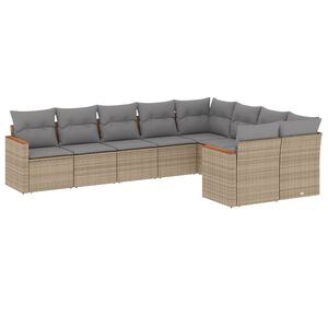 vidaXL Set Divano da Giardino 9 pz con Cuscini Beige Misto Polyrattan