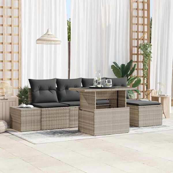 vidaXL Set Divano da Giardino 6 pcs Grigio chiaro Poly Rattan