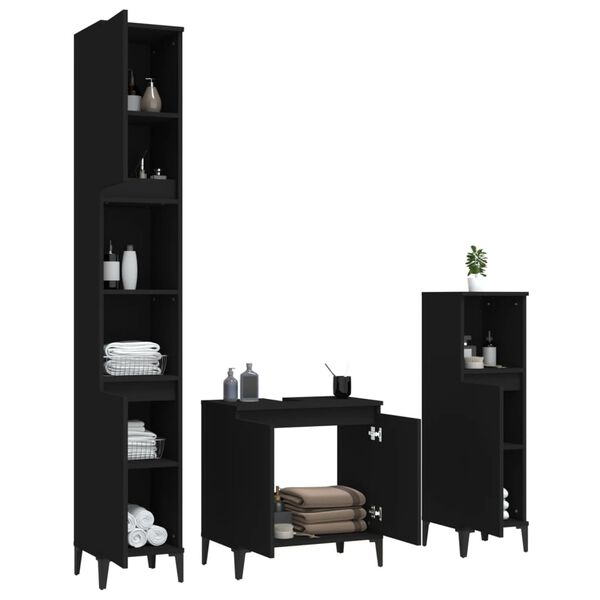 vidaXL Set Mobili da Bagno 3 pz Nero in Legno Multistrato
