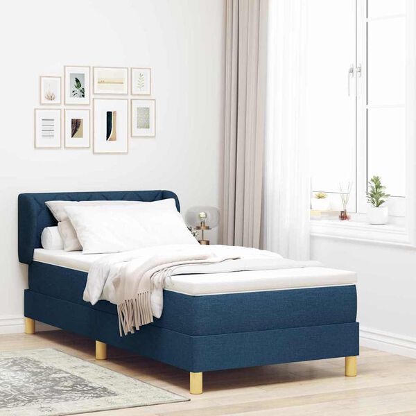 vidaXL Letto a molle con materasso Blu 90 x 190 cm Tessuto