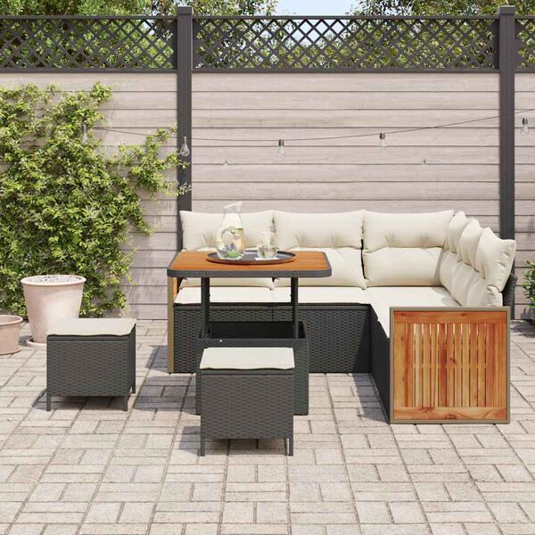 vidaXL Set Divano da Giardino 8 pcs Nero e Crema polyrattan