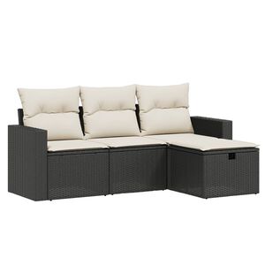 vidaXL Set Divani da Giardino 4 pz con Cuscini Nero in Polyrattan