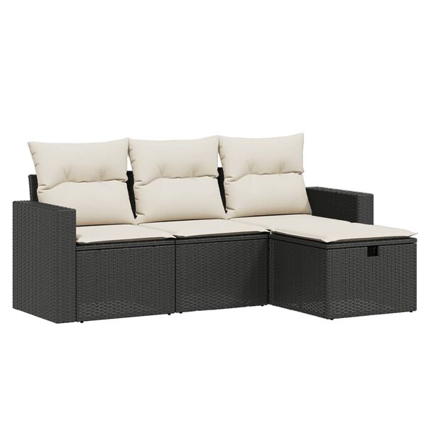 vidaXL Set Divani da Giardino 4 pz con Cuscini Nero in Polyrattan