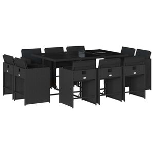vidaXL Set da Pranzo da Giardino 11 pz con Cuscini in Polyrattan Nero