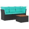 vidaXL Set Divani da Giardino 4 pz con Cuscini Nero in Polyrattan