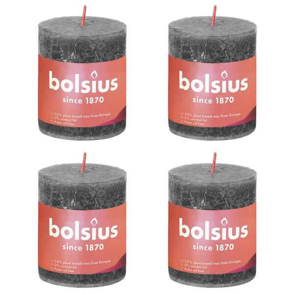 Bolsius Candele Rustiche a Colonna Shine 4 pz 80x68 mm Grigio Tempesta