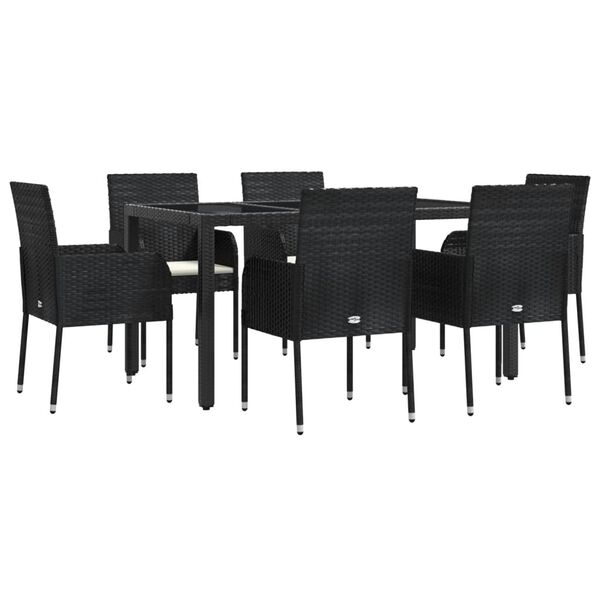 vidaXL Set da Pranzo da Giardino 7 pz Nero con Cuscini in Polyrattan