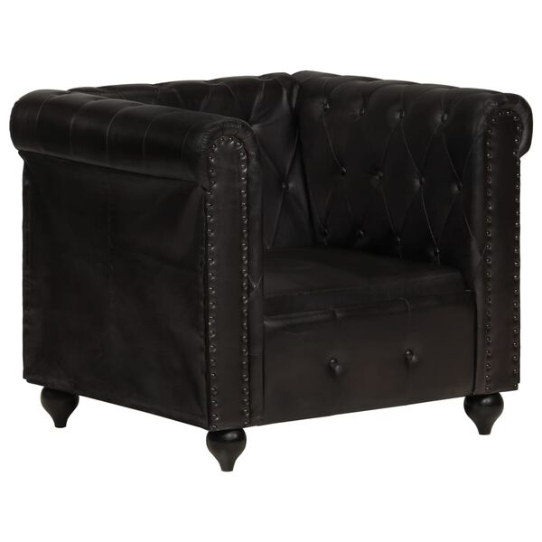 vidaXL Poltrona Chesterfield Nera in Vera Pelle