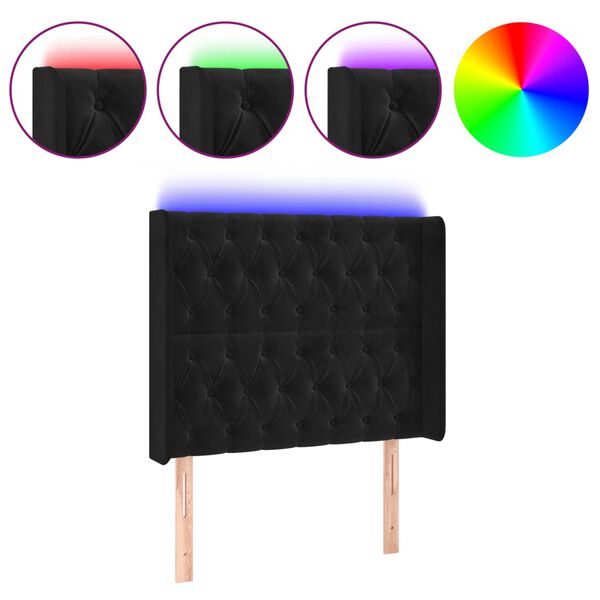 vidaXL Testiera a LED Nera 103x16x118/128 cm in Velluto